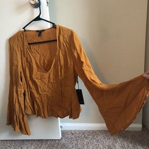 Mustard Boho Hippie Bell Sleeve long crop top